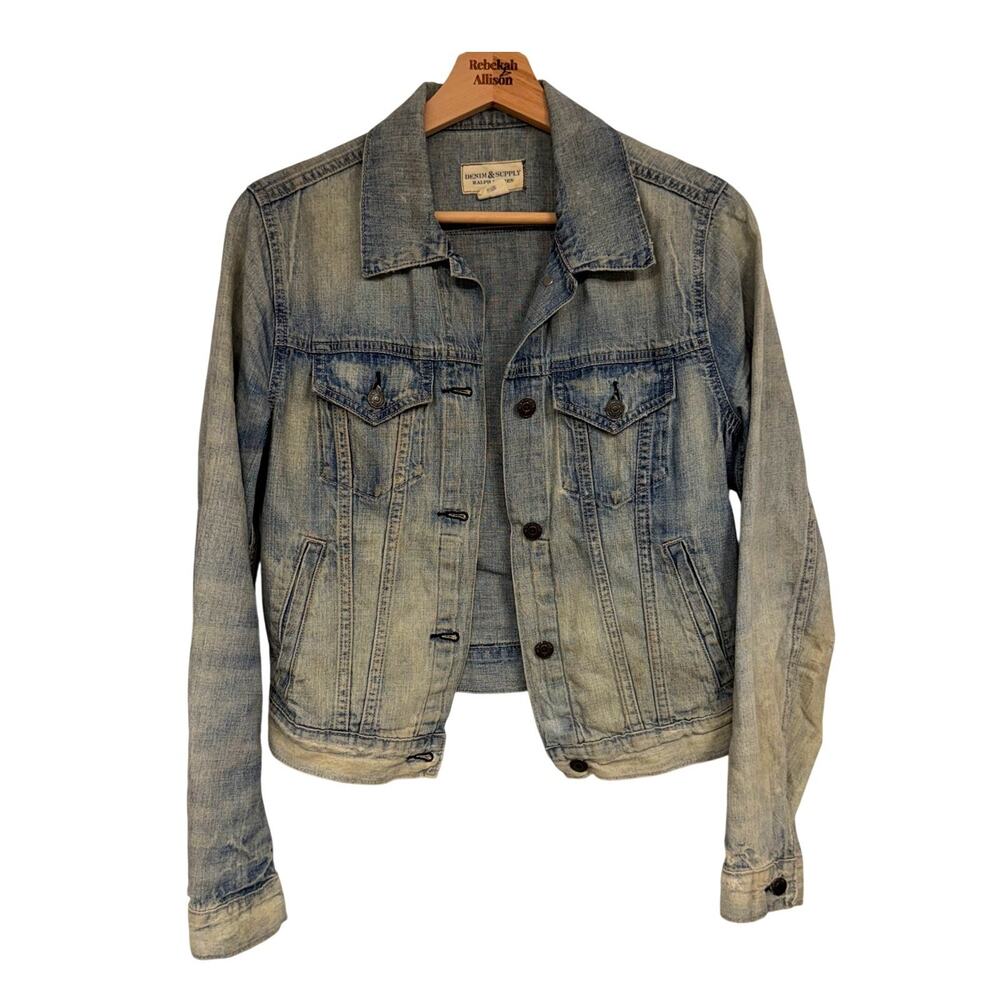 Ralph Lauren Denim & Supply Western Denim Jacket Bandana SZ SMALL Distressed EUC - Picture 2 of 10